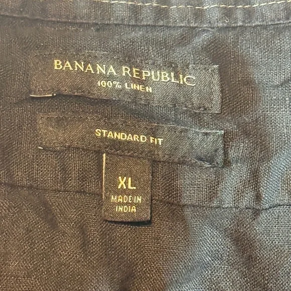 Banana Republic 100% Linen Shirt Mens XL Black Short Sleeve Button Front - Picture 2 of 8